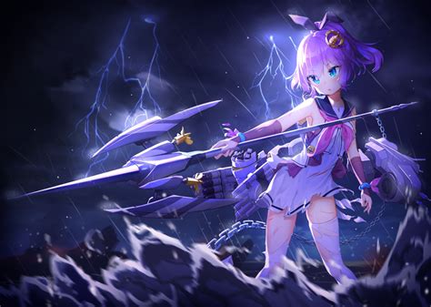 Anthropomorphism Aqua Eyes Azur Lane Blush Breasts Clouds Dress Javelin