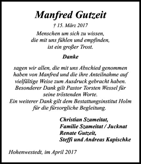 Traueranzeigen Von Manfred Gutzeit Sh Z Trauer