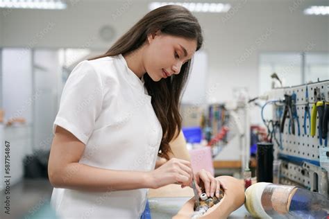 Production Of A Prosthetic Leg A Woman Creates Part Of The Leg An