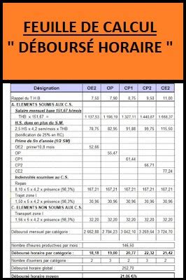 FEUILLE DE CALCUL DÉBOURSÉ HORAIRE Excel Livres et Documents