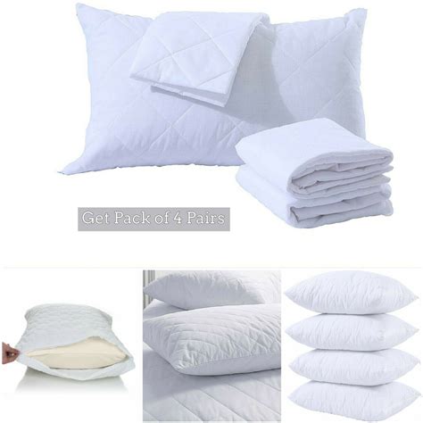 Pack Of 4 Quilted Zipped Pillow Protectors Pair Pillowcase Covers