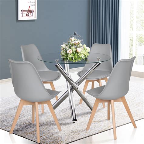 Cm Round Glass Dining Table And Chairs Set Dining Room Kitchen