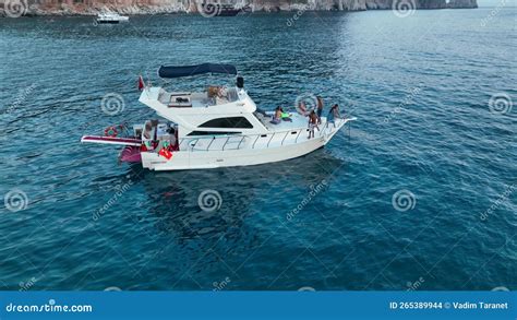 A Large Yacht Stands At Sea Aerial View 4 K Stock Footage Video Of