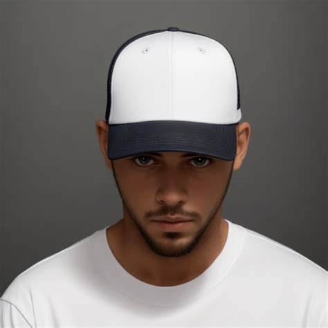 Premium Ai Image White Baseball Cap Mockup Template Wear On Smiling