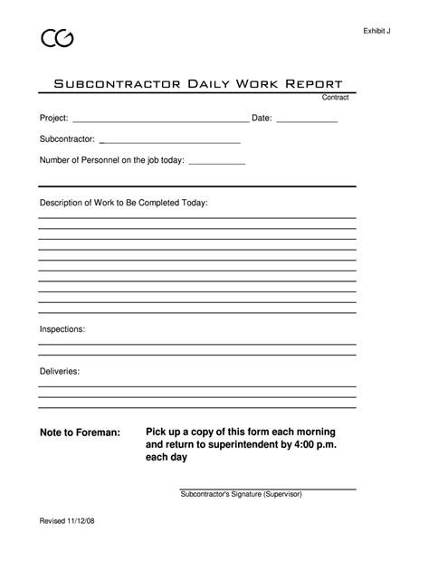 Subcontractor Daily Work Report Compass Group Fill Out And Sign