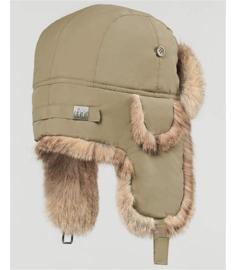 Black B 52 Aviator Hat With Grey Rabbit Fur For Men