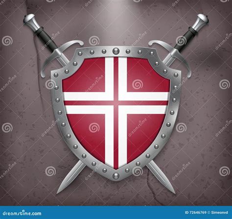Two Crossed Swords That Are Behind The Shield Stock Vector