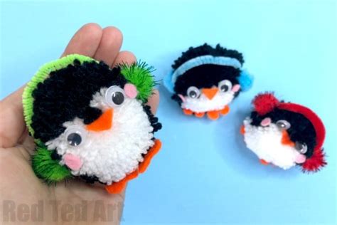 Pom Pom Penguin DIY Ornaments - Red Ted Art - Kids Crafts