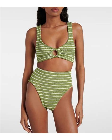 Hunza G Nadine Striped High Rise Bikini In Green Lyst