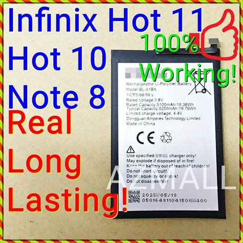 5200mAh NEW ORI Long Lasting Stable Battery BL 51BX For Infinix Hot 11 Hot 10 Note 8 X662