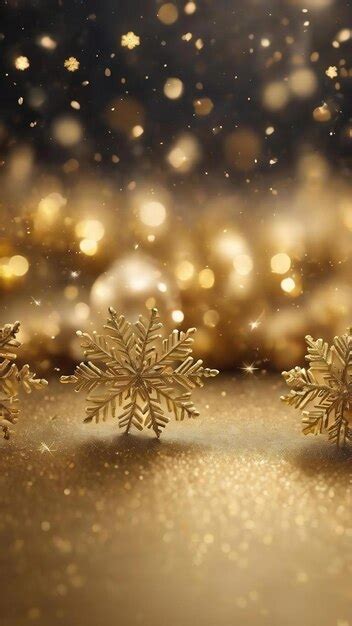 Premium Photo Gold Christmas Background With Flying Snow Flake Particles