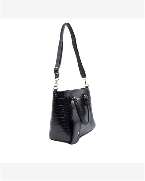 Riachuelo Bolsa Feminina Rafitthy Tiracolo Croco Porta Moeda Preto