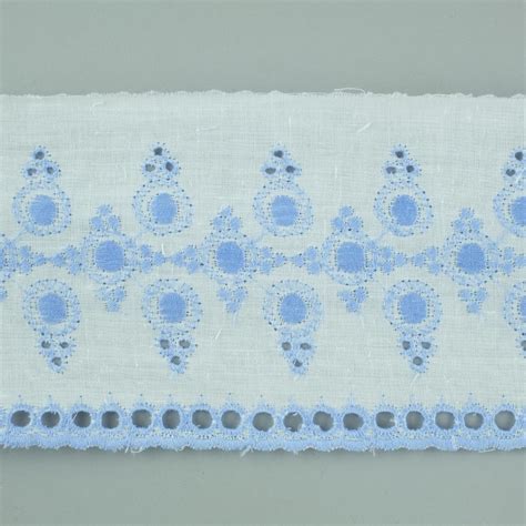 Wit Met Blauw Broderie 85mm Seegers Fournituren