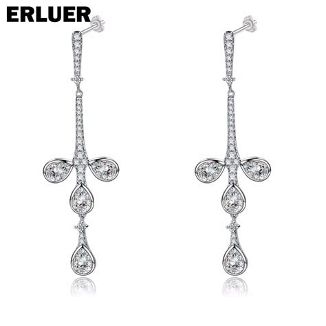 Fashion Aaa Cubic Zirconia Long Earrings Ear Pendant Dangle Wedding Bridal Womens Drop Earring