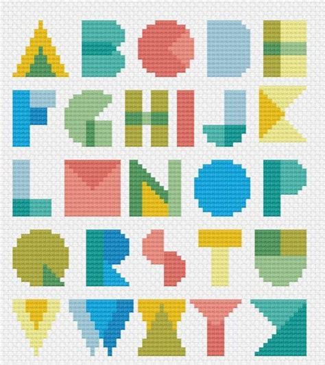 Four Llamas And A Font Colourful Block Modern Cross Stitch Font To