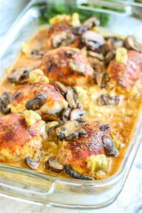 Mushroom Artichoke Chicken Savory Baked Low Carb Recipe