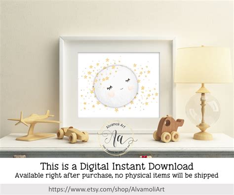 Moon And Stars Nursery Art Moon Wall Art Stars Nursery Decor Sky