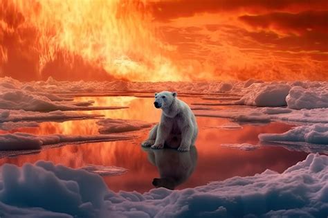 Premium Photo White Polar Bear Sitting On Melting Ice Floe Glacier At