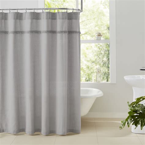 Vhc Brands Burlap Dove Grey Fringe Farmhouse Unlined Shower Curtain