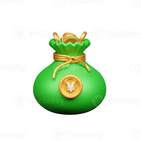 Chinese Gold Coins Bag 3d Render Icon Or Chinese Gold Coins Bag 3d