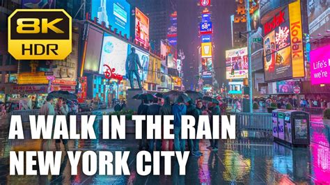 8K Walking In The Heavy Rain Times Square NYC City Ambience Rain