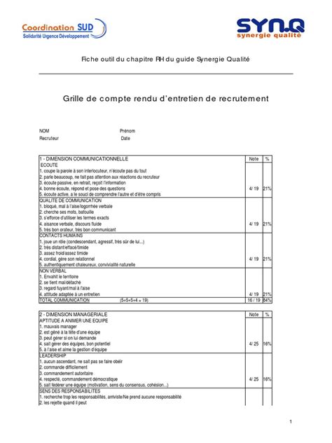 311 Fiche Outil Exemple De Grille De Compte Rendu D Entretien De Recrutement