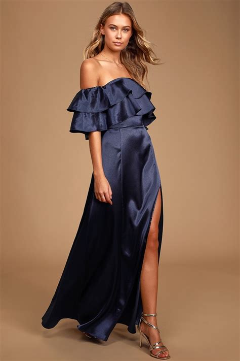 Sexy Navy Blue Dress Maxi Dress Off The Shoulder Dress Lulus