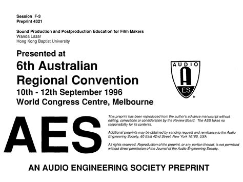 AES E-Library » Sound Production and Postproduction Education for Film ...
