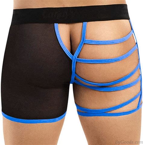 Sexy Men S Bandage Hollow Out One Side Mesh See Through Boxer Briefs Underwear Lingerie Shorts