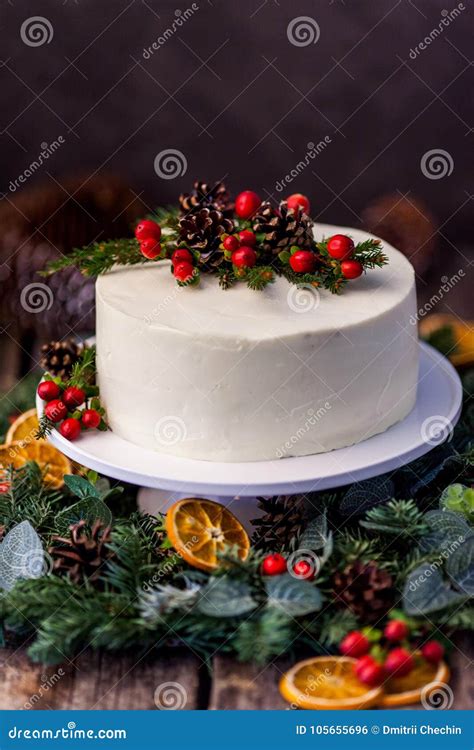 Homemade White Cream Naked Cake Decorated With White Cream Cone Stock Photo Image Of