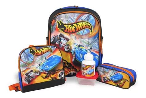 Kit Mochila Escolar De Costas Lancheira E Estojo Hot Wheels Frete Gr Tis
