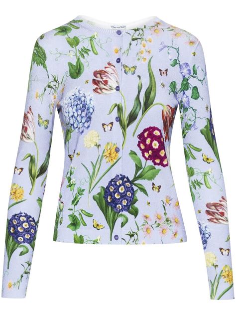 Oscar De La Renta Floral Print Buttoned Cardigan Farfetch