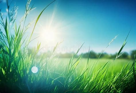 Green Grass Field Under A Clear Blue Sky AI Generated Stock Photo