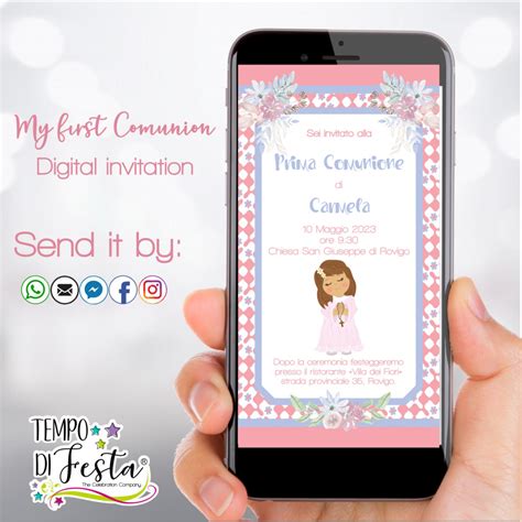 Mi Primera Comunión niña Invitación digital para WhatsApp Tempo di Festa