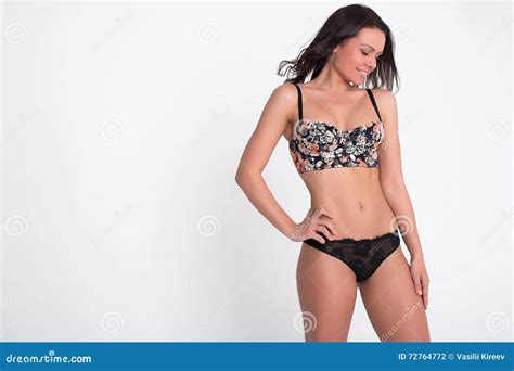 Woman In A Black Lingerie On The White Background Stock Photo Image Of White Background