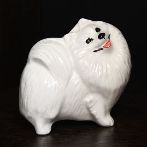White Pomeranian Pom Figurine Ceramics Handmade Statuette P Inspire