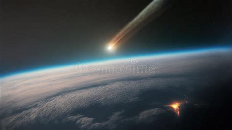 Representation Of A Comet Approaching The Earth S Atmosphere Stock