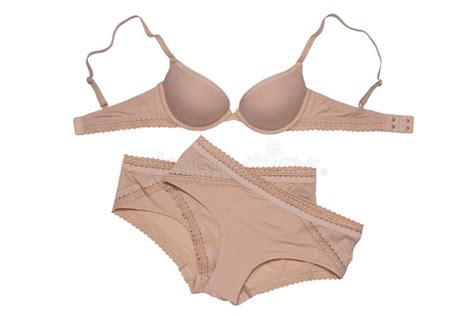 Mulheres Lingerie Isolada Arma O De Suti Bege Ou Flescolor E Duas Calcinhas Isoladas Sobre