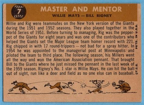 1960 Topps 7 Master And Mentor VG WRINKLE Willie Mays San Francisco