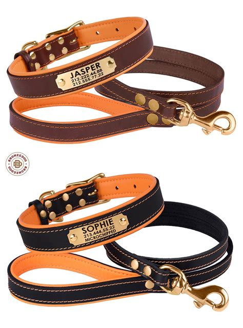 Custom Dog Collar Leash Set Leather Dog Collar Personalized Etsy