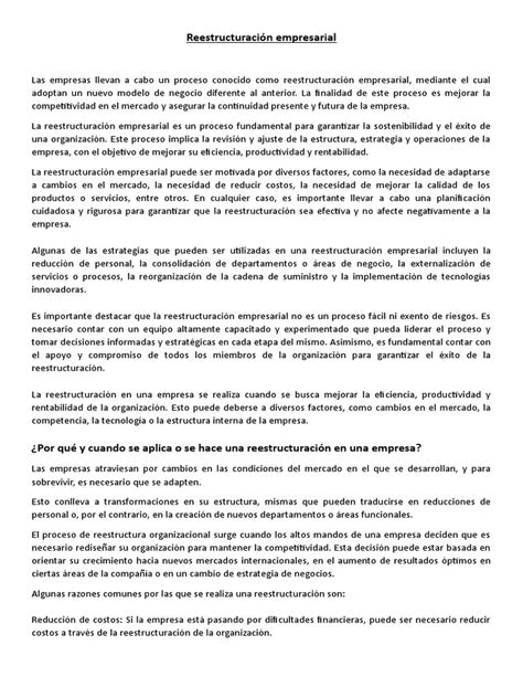 Reestructuración Empresarial Pdf Business Mercado Economía
