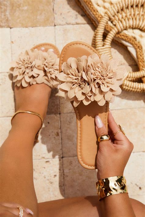 Miss Lola Analia Nude Slip On Flower Sandals In 2024 Flower Sandals Slip On Sandals
