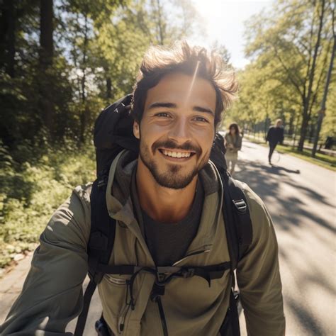 Premium Photo Happy Man Taking A Selfie During A Walk