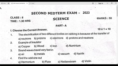 Th Science Nd Mid Term Model Question Paper Nammatuition Th