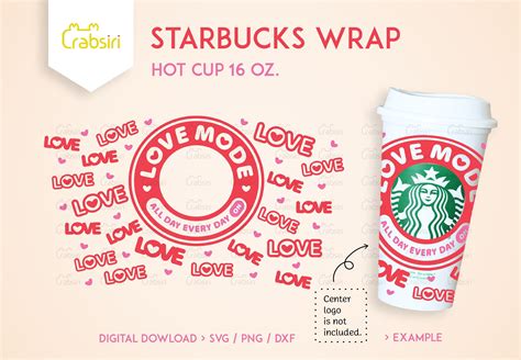 Hot Cup Love Mode Starbucks SVG Valentines Day Gift Starbucks Full Wrap For Hot Cup 16 Oz SVG