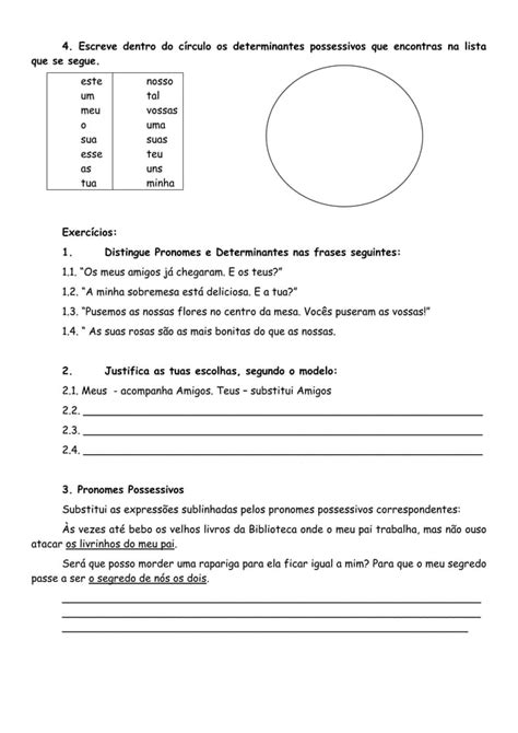 Ficha Dos Determinantes E Pronomes Possessivos Pdf