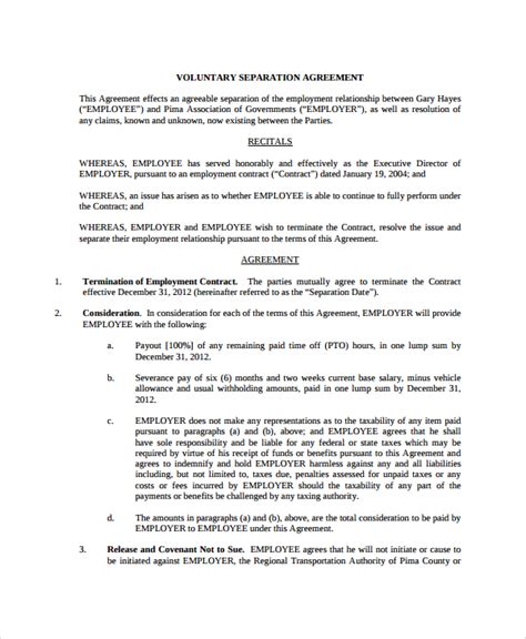 FREE 10 Sample Employment Separation Agreement Templates In PDF MS