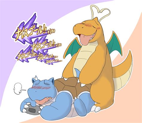 Rule 34 2021 Anthro Blastoise Blue Body Blush Closed Eyes Controller Dragonite Duo Game