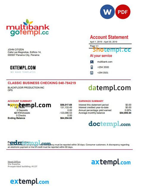 Doctempl Panama Multibank Proof Of Address Banking Statement Template