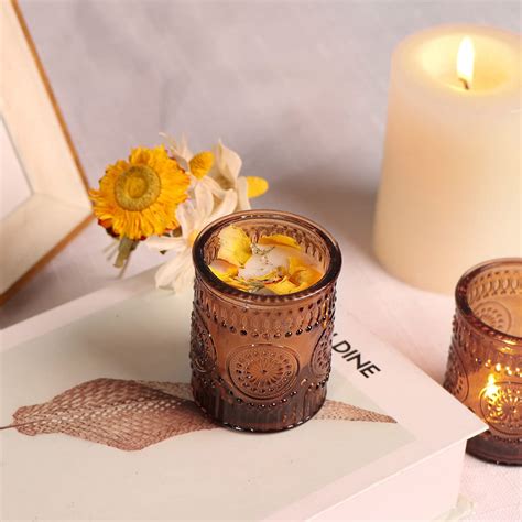 Devi 24pcs Vintage Amber Votive Candle Holders Amber Glass Candle Holder For Tea Lights Boho